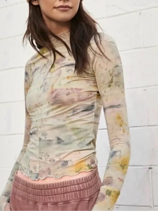 Free People Tops - Free People Mesh High Jump Long Sleeve Mock Neck Top Transcend Speckle M